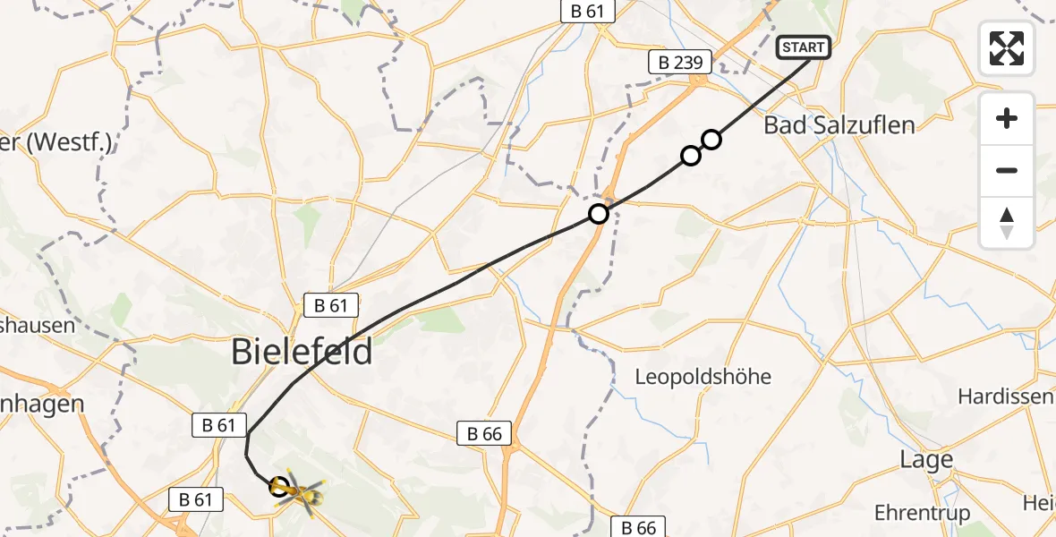 Routekaart van de vlucht: Rettungshubschrauber nach Luftrettungszentrum Bielefeld