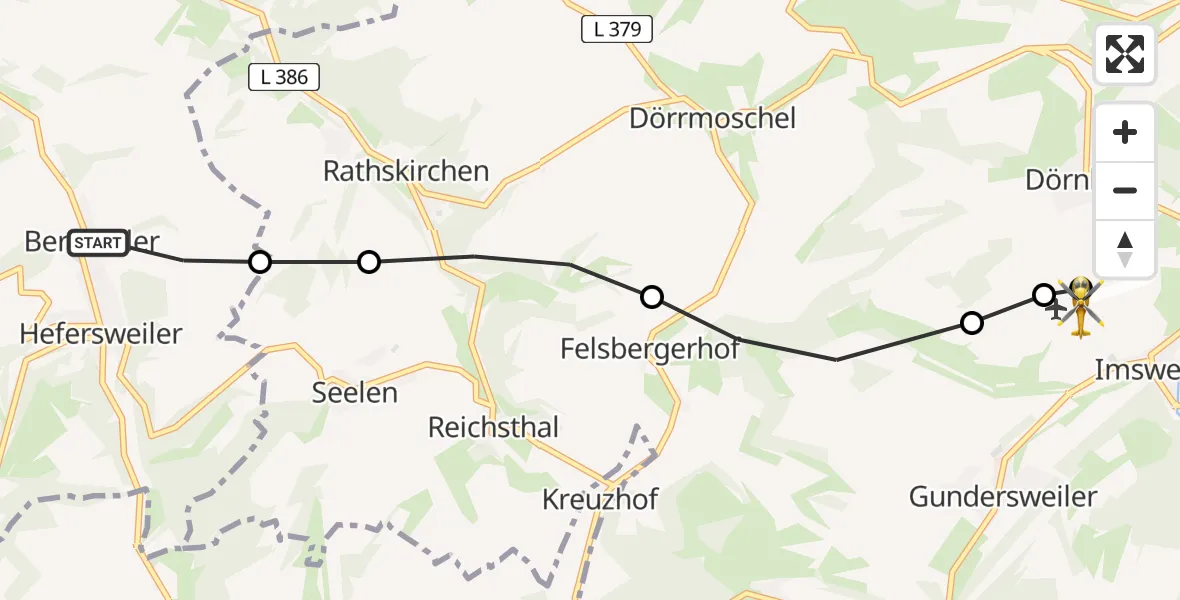 Flugroute Rettungshubschrauber Berzweiler - Imsweiler UL, 10 Februar 2026, 13:32