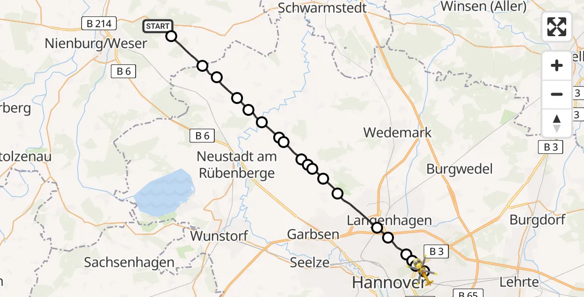 Flugroute Rettungshubschrauber Sonnenborstel - Hannover Air Rescue Heliport (Christoph 4), 10 Februar 2026, 13:36