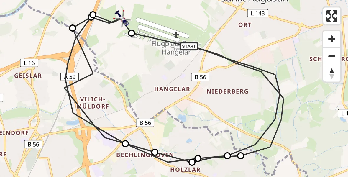 Flugroute Polizeihubschrauber Sankt Augustin - Meindorf, 10 Februar 2026, 13:37