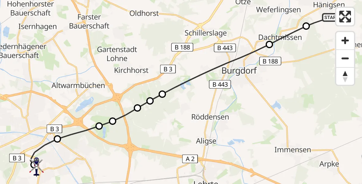 Flugroute Polizeihubschrauber Hägewiesen - Hannover Air Rescue Heliport (Christoph 4), 10 Februar 2026, 13:44