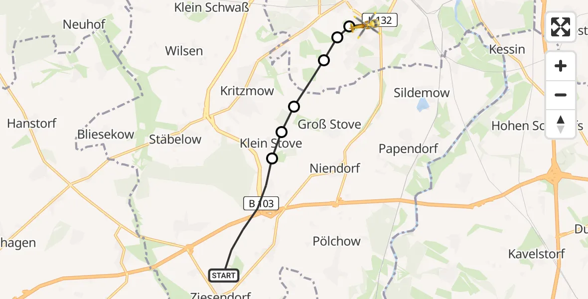 Flugroute Rettungshubschrauber Ziesendorf - Ortsbeirat 12 : Südstadt, 10 Februar 2026, 13:47