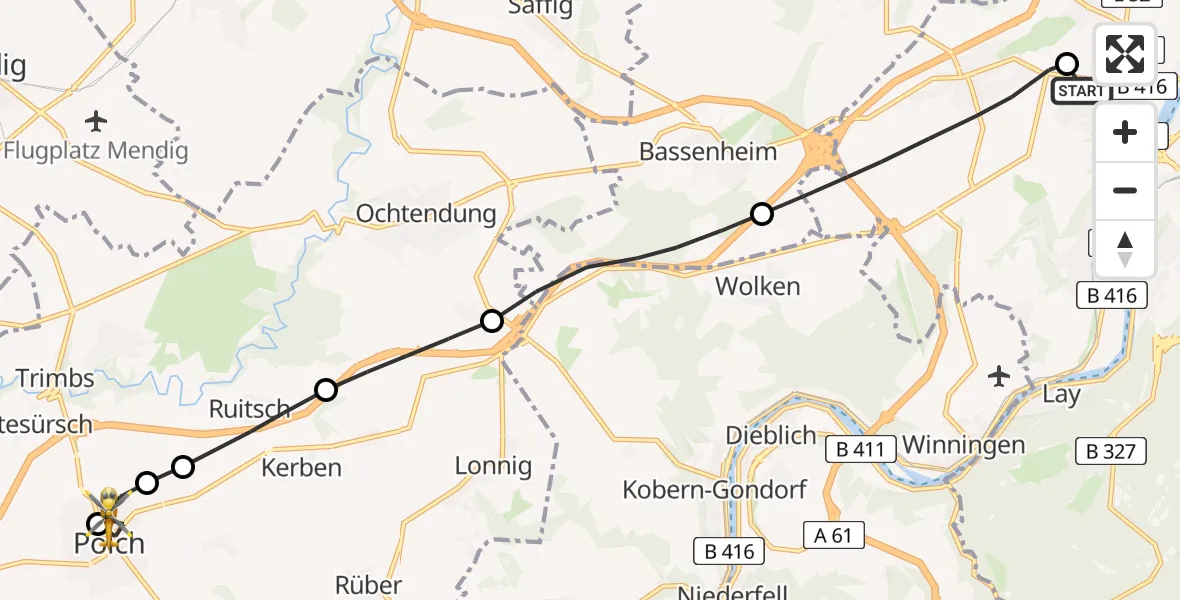 Flugroute Rettungshubschrauber Koblenz - Polch, 10 Februar 2026, 13:49