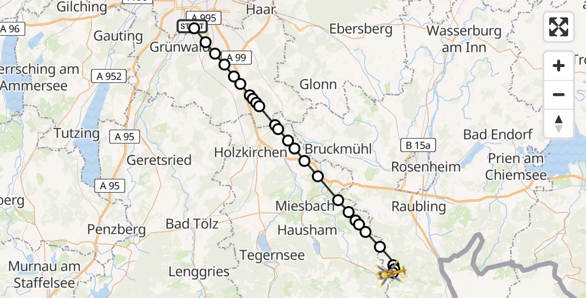 Flugroute Rettungshubschrauber ADAC Air Rescue Center Heliport (Christoph 1) - Oberaudorf, 10 Februar 2026, 13:51