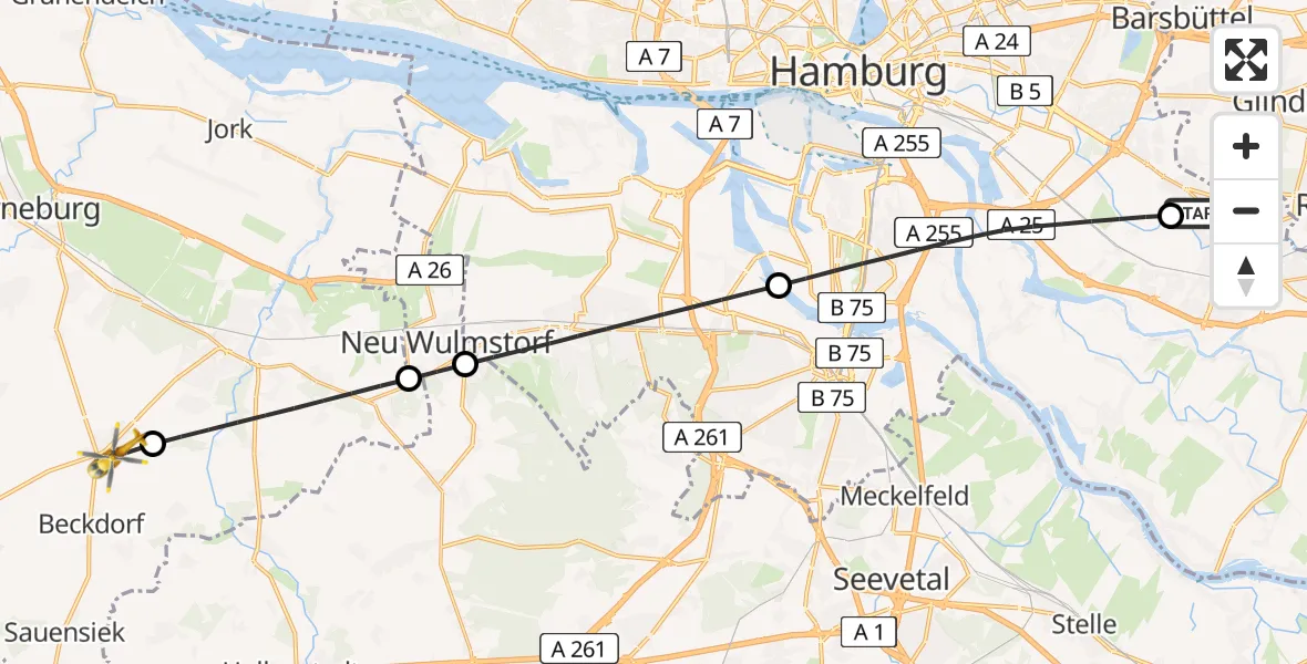 Flugroute Ambulanzhubschrauber Christoph Hansa ADAC Helipad - Apensen, 10 Februar 2026, 13:54