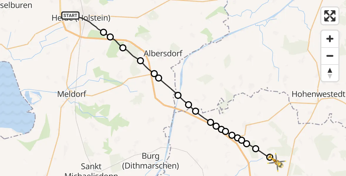 Flugroute Rettungshubschrauber Heide - Hohenaspe, 10 Februar 2026, 14:08