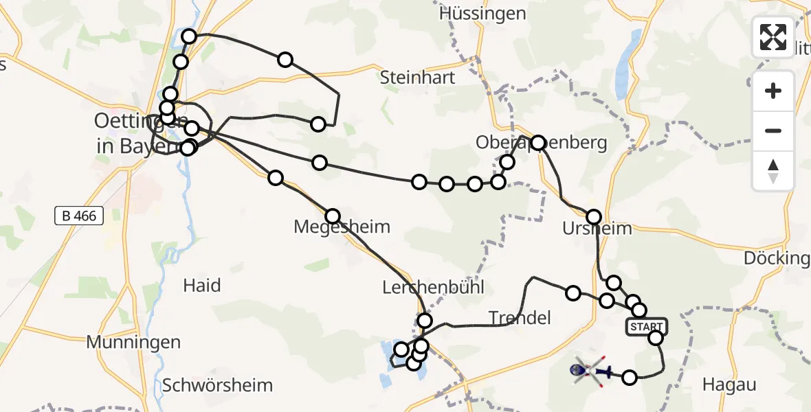 Flugroute Polizeihubschrauber Trendel - Trendel, 10 Februar 2026, 14:12