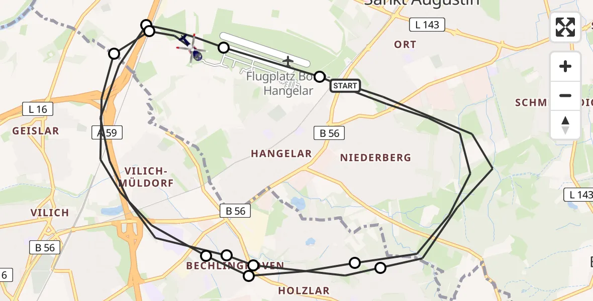 Flugroute Polizeihubschrauber Sankt Augustin - Sankt Augustin, 10 Februar 2026, 14:12