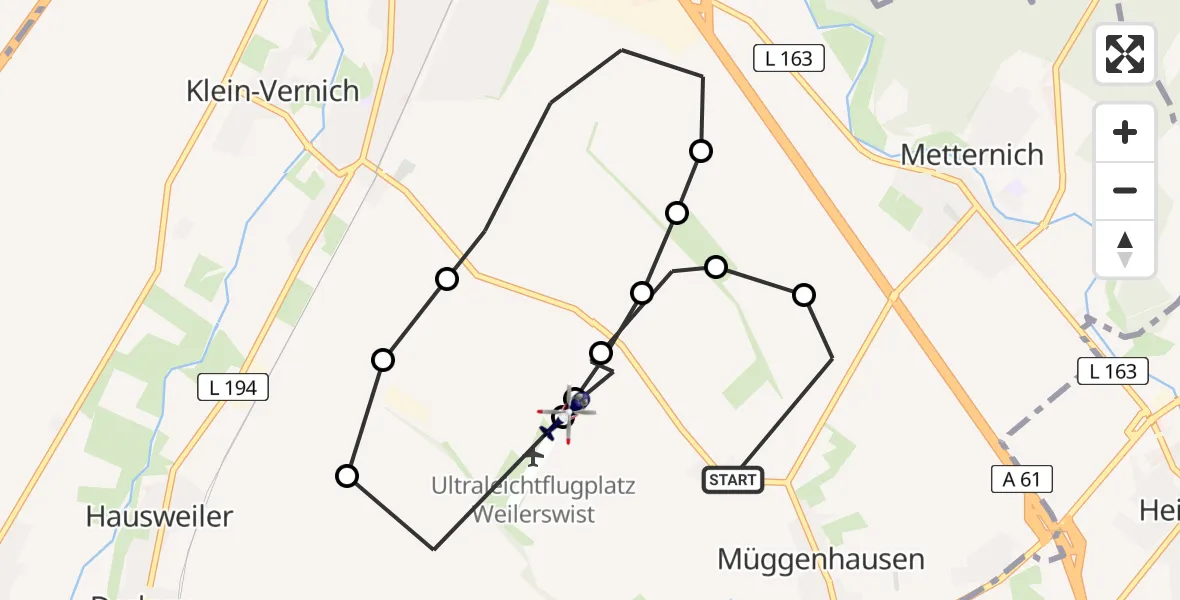 Flugroute Polizeihubschrauber Müggenhausen - Weilerswist UL, 10 Februar 2026, 14:15