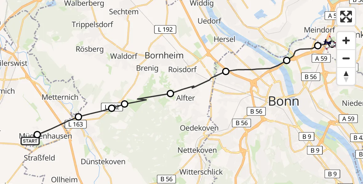 Flugroute Polizeihubschrauber Weilerswist - Sankt Augustin, 10 Februar 2026, 14:30
