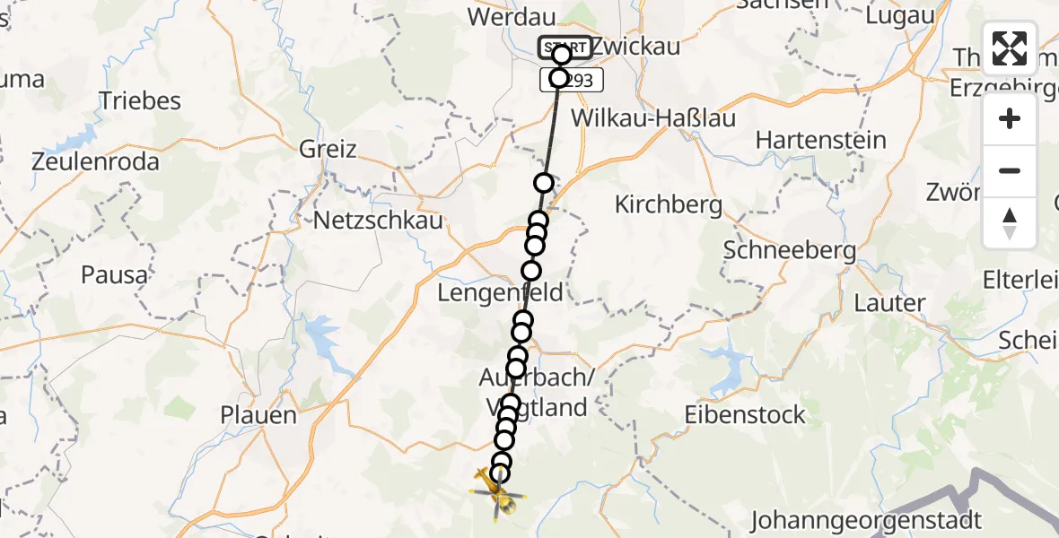 Routekaart van de vlucht: Rettungshubschrauber nach Grünbach, Siehdichfürer Straße