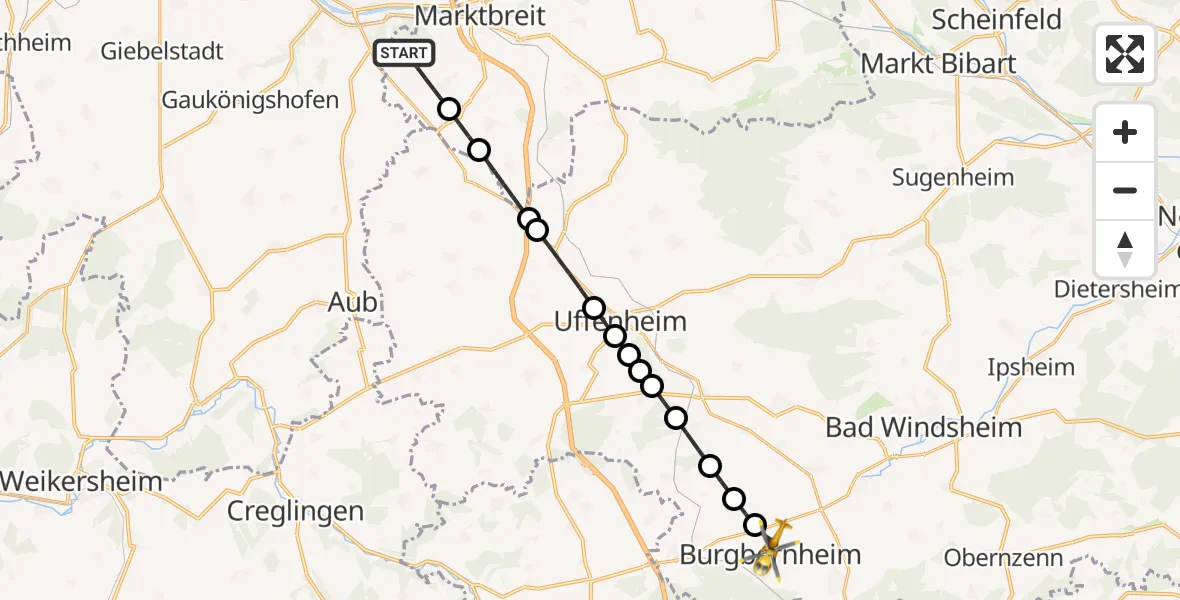 Routekaart van de vlucht: Rettungshubschrauber nach Burgbernheim, Gartenstraße