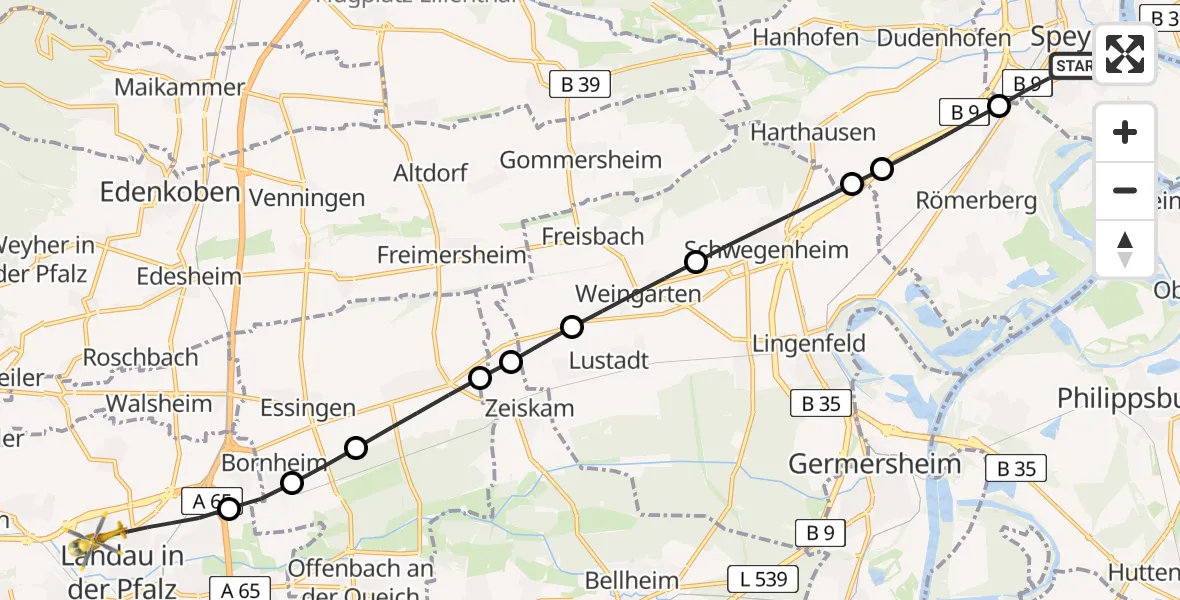 Flugroute Rettungshubschrauber Speyer - Landau in der Pfalz, 10 Februar 2026, 14:48