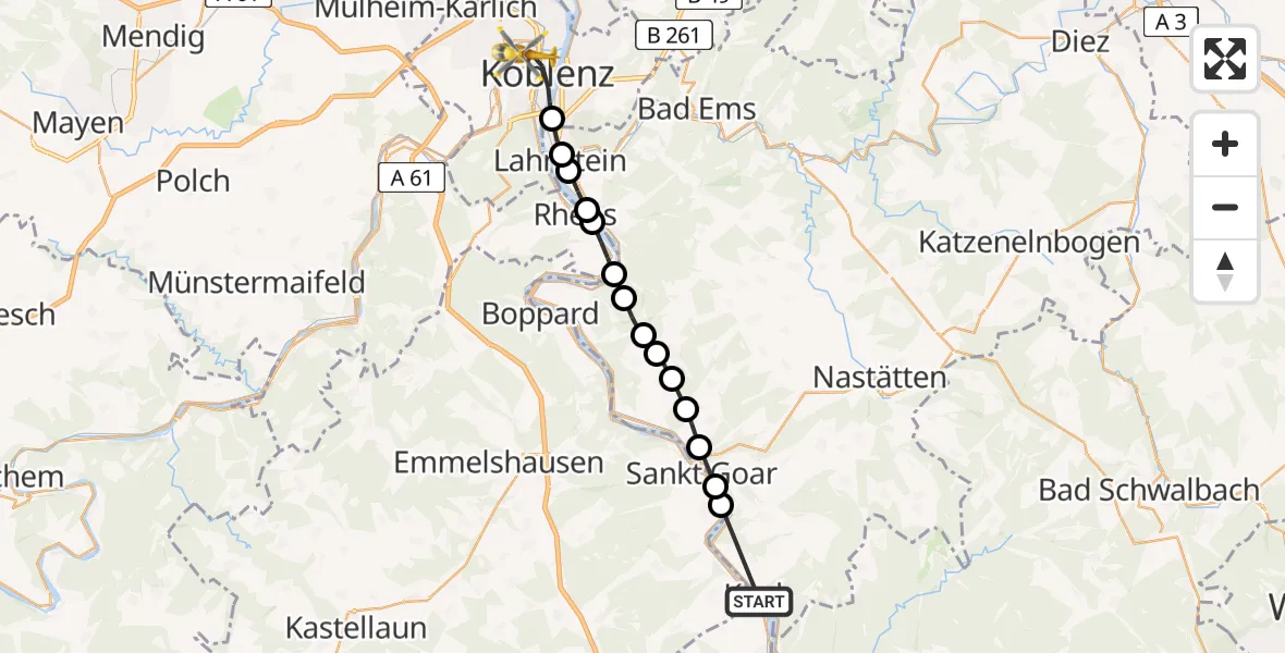 Flugroute Rettungshubschrauber Kaub - Koblenz, 10 Februar 2026, 14:54