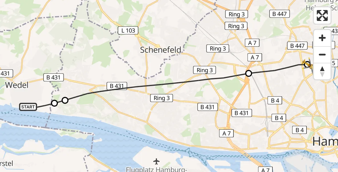 Routekaart van de vlucht: Rettungshubschrauber nach University of Hamburg Medical Center Eppendorf Helipad