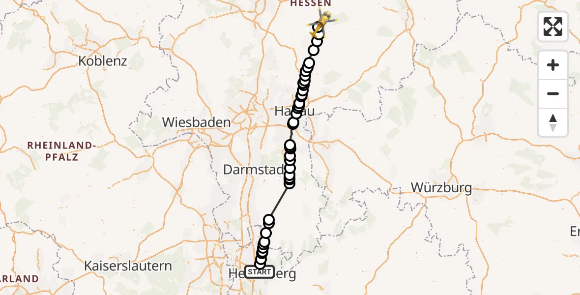 Routekaart van de vlucht: Ambulanzhubschrauber nach Schotten, B 276