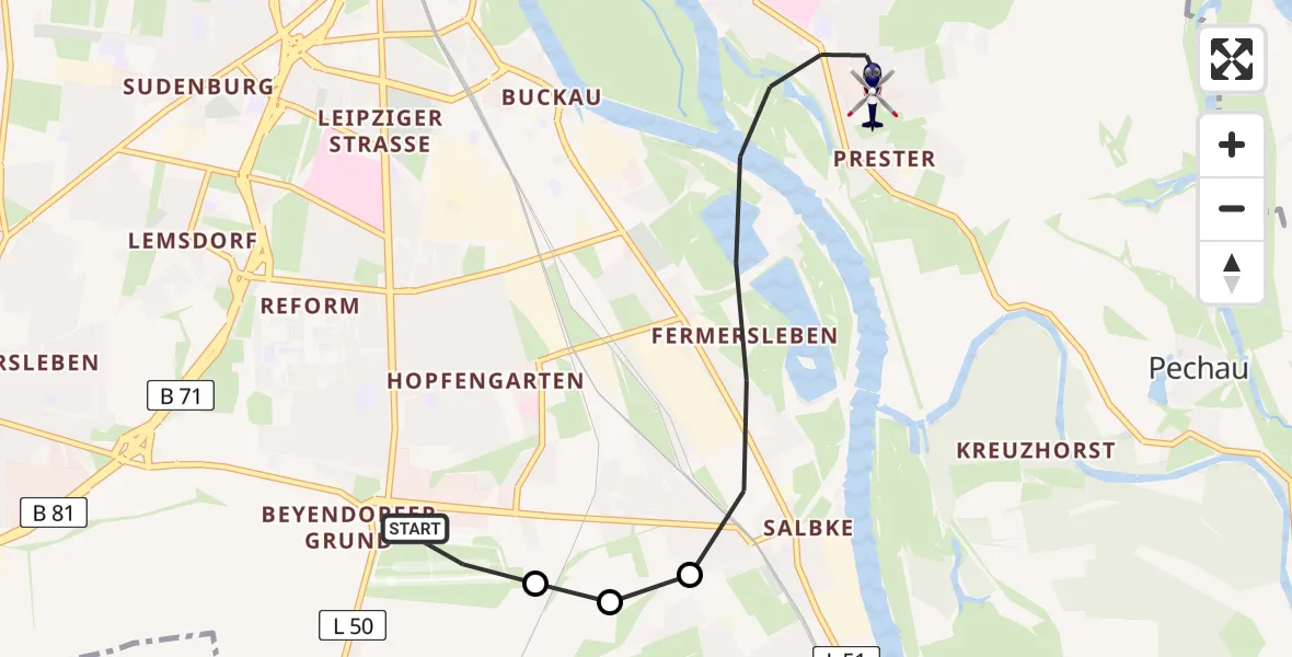 Flugroute Polizeihubschrauber Magdeburg City Airfield - Magdeburg, 10 Februar 2026, 15:12