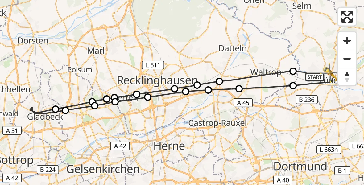 Flugroute Rettungshubschrauber Lünen - Lünen, 10 Februar 2026, 15:13