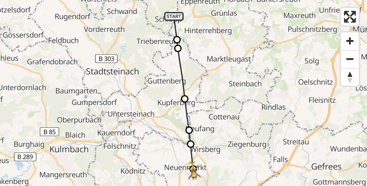 Flugroute Rettungshubschrauber Seifersreuth - Hegnabrunn, 10 Februar 2026, 15:14