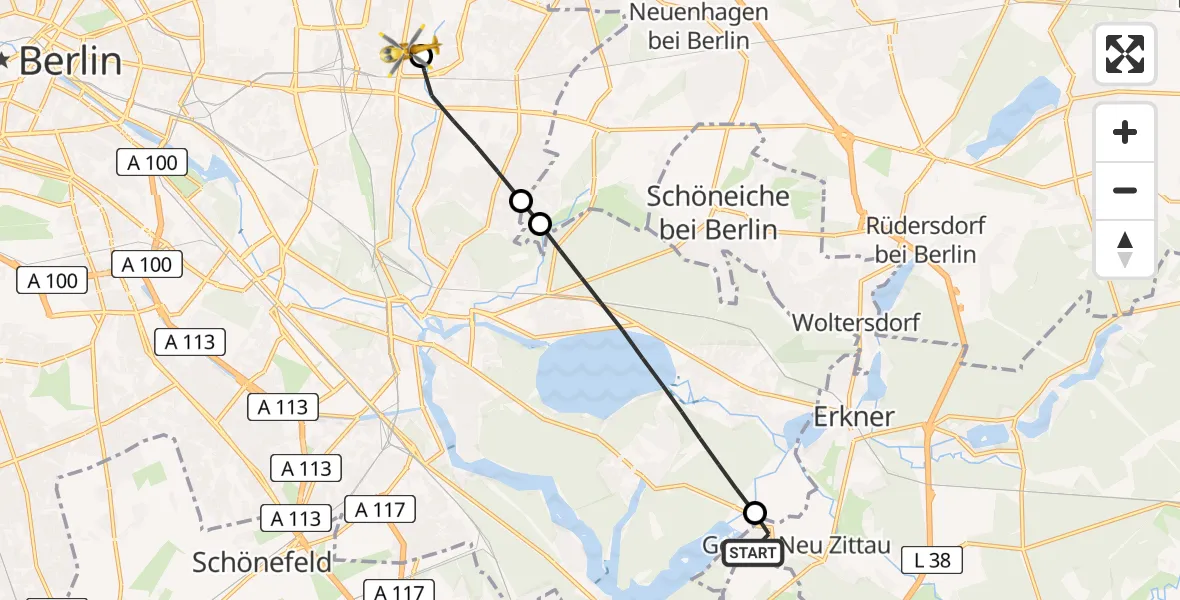 Routekaart van de vlucht: Rettungshubschrauber nach Berlin Emergency Hospital Heliport