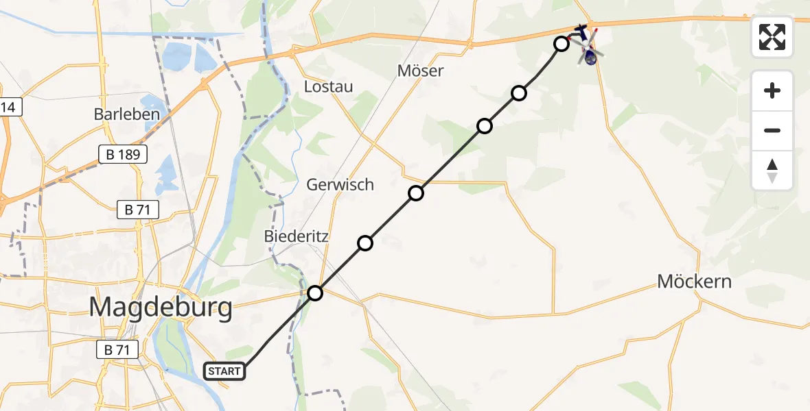 Flugroute Polizeihubschrauber Magdeburg - Burg, 10 Februar 2026, 15:41