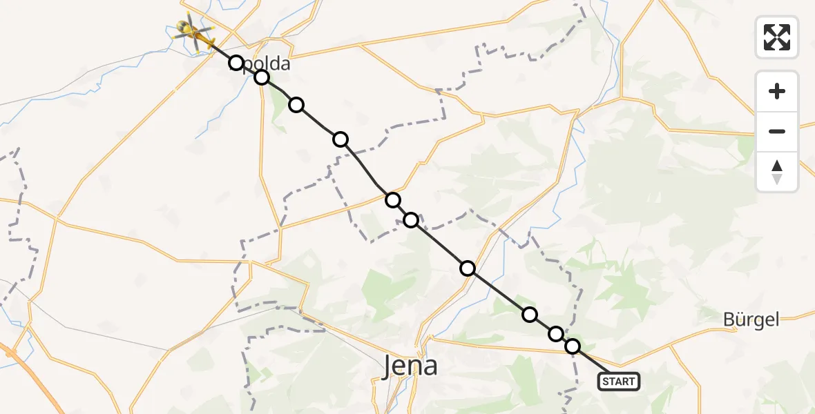 Flugroute Rettungshubschrauber Kleinlöbichau - Niederroßla, 10 Februar 2026, 15:41