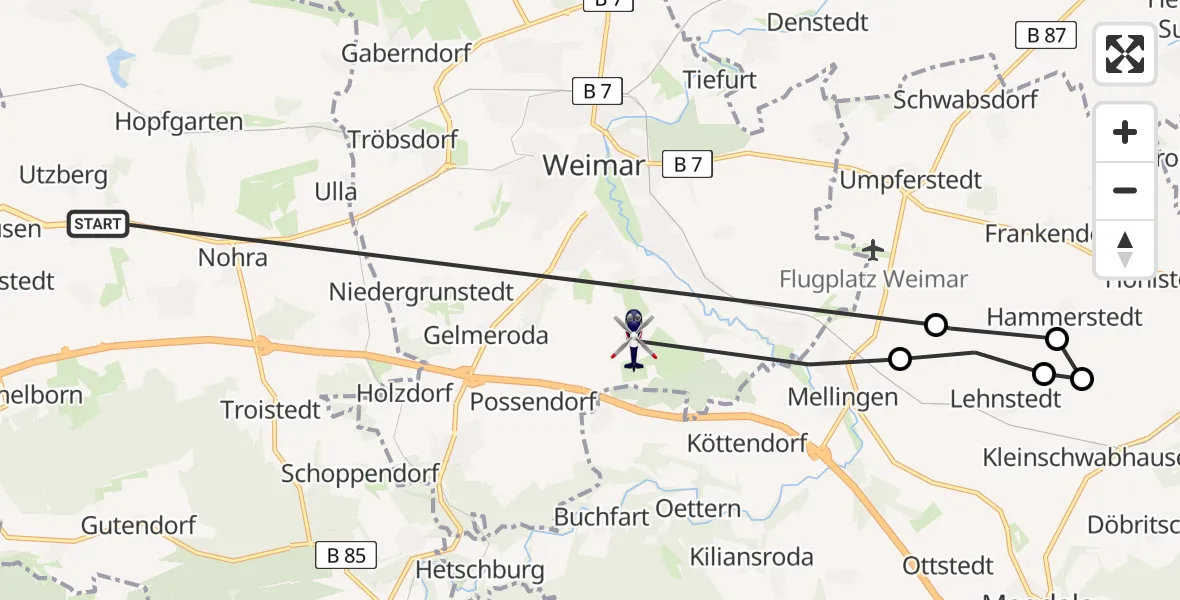 Flugroute Polizeihubschrauber Utzberg - Weimar, 10 Februar 2026, 15:44
