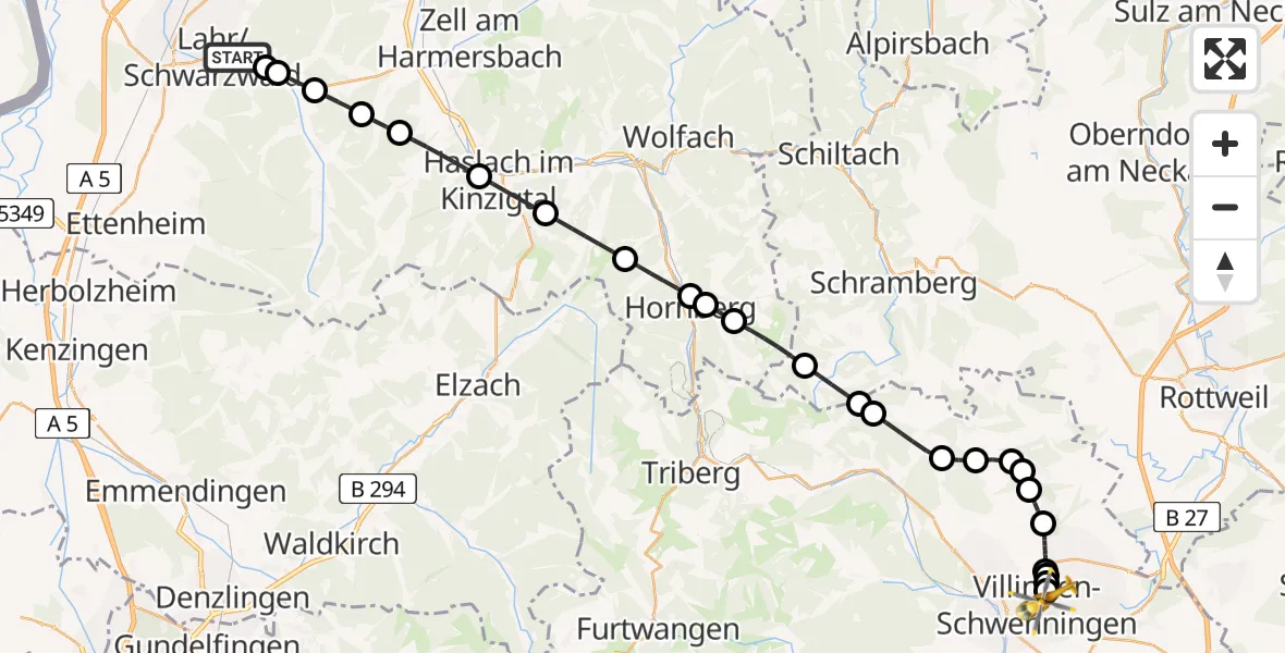 Flugroute Rettungshubschrauber Lahr - DRF Air Rescue Station Villingen-Schwenningen Heliport (Christoph 11), 10 Februar 2026, 15:51