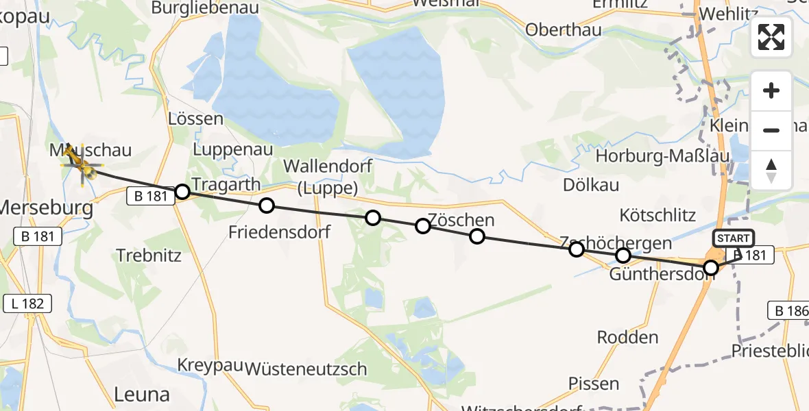 Routekaart van de vlucht: Rettungshubschrauber nach Merseburg, Zur Saale