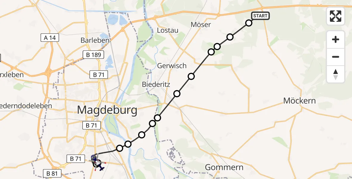 Flugroute Polizeihubschrauber Burg - Magdeburg, 10 Februar 2026, 15:57