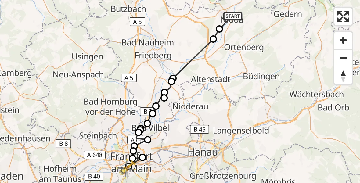 Routekaart van de vlucht: Ambulanzhubschrauber nach Süd, Gartenstraße