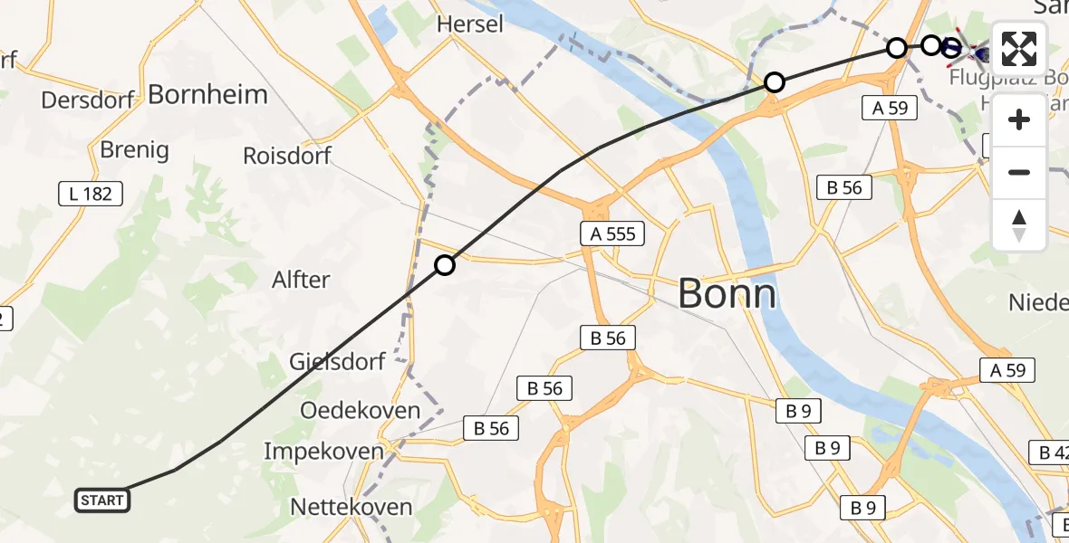 Routekaart van de vlucht: Polizeihubschrauber nach Sankt Augustin, Richthofenstraße