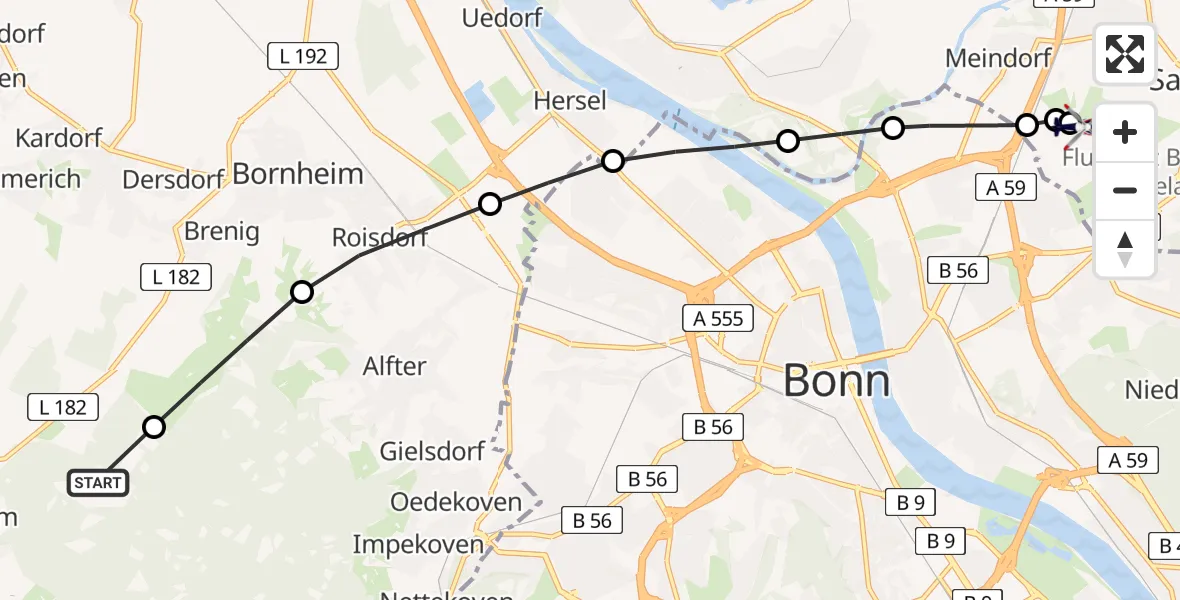 Flugroute Polizeihubschrauber Brenig - Sankt Augustin, 10 Februar 2026, 16:14