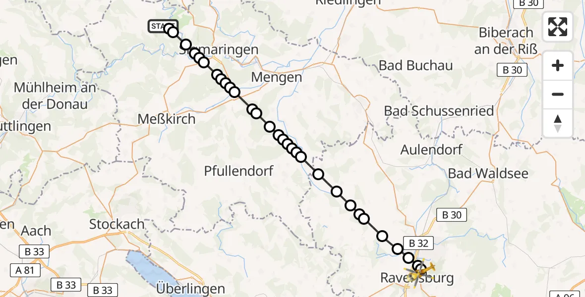 Flugroute Rettungshubschrauber Nusplingen - Sankt Elisabeth Hospital Heliport, 10 Februar 2026, 16:17