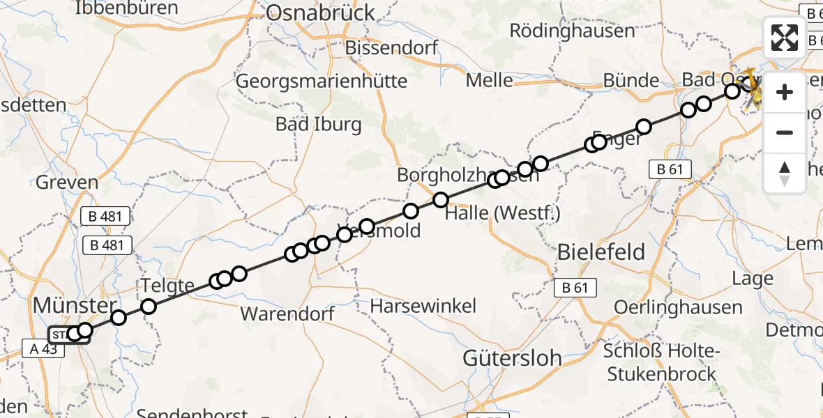 Flugroute Ambulanzhubschrauber Münster-Mitte - Bad Oeynhausen, 10 Februar 2026, 16:26