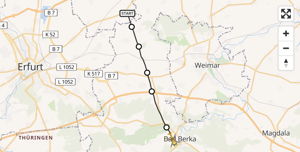 Routekaart van de vlucht: Rettungshubschrauber nach Bad Berka, Tiefengrubener Straße