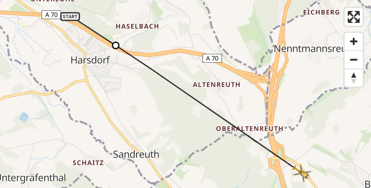 Flugroute Rettungshubschrauber Oberlaitsch - Benk, 10 Februar 2026, 16:42