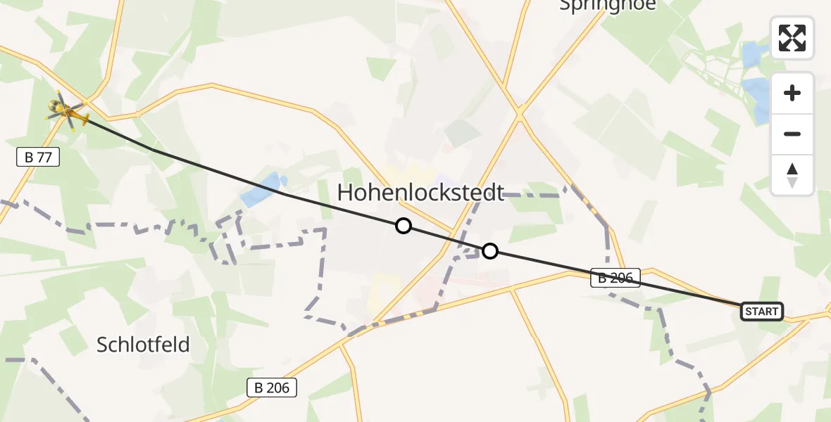 Flugroute Rettungshubschrauber Mühlenbarbek - Hohenlockstedt, 10 Februar 2026, 16:51