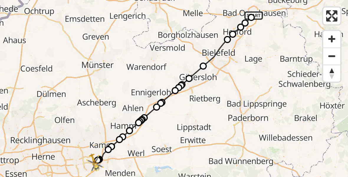 Flugroute Ambulanzhubschrauber Bad Oeynhausen - Dortmund Airport, 10 Februar 2026, 17:36