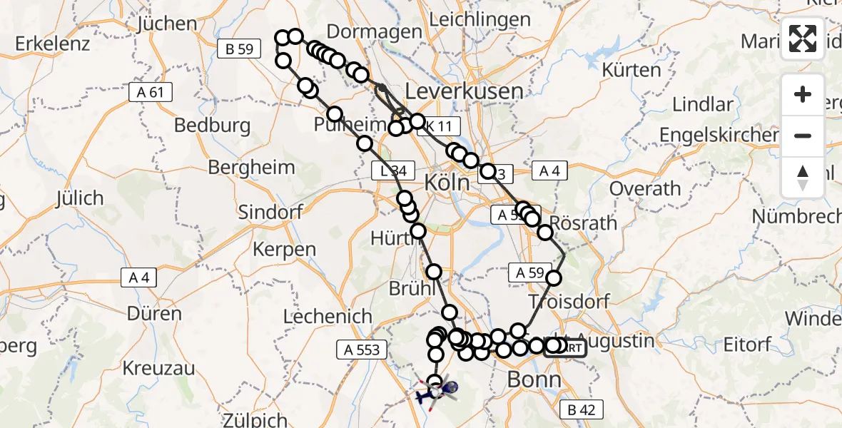 Flugroute Polizeihubschrauber Sankt Augustin - Brenig, 10 Februar 2026, 17:42