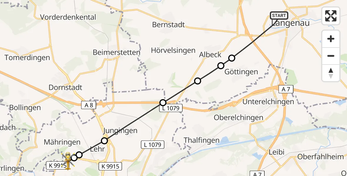 Flugroute Rettungshubschrauber Langenau - ADAC Air Rescue Station Ulm (Christoph 22), 10 Februar 2026, 18:21