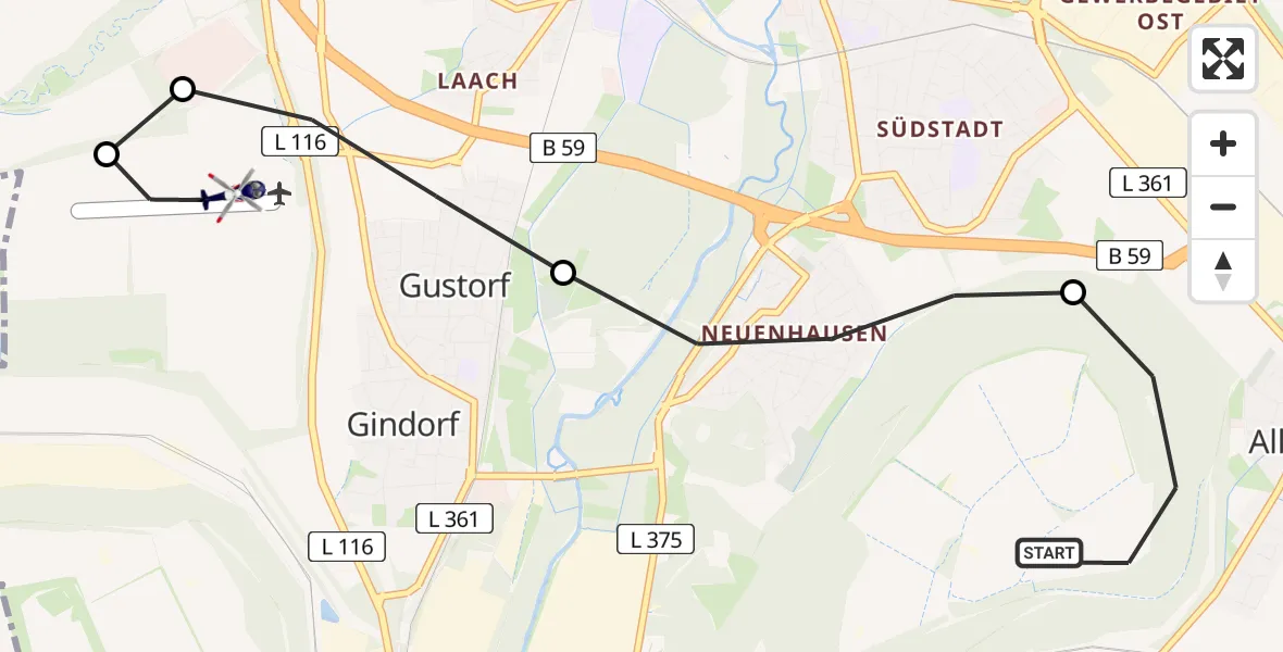 Flugroute Polizeihubschrauber Allrath - Gustorfer Höhe Airfield, 10 Februar 2026, 18:37
