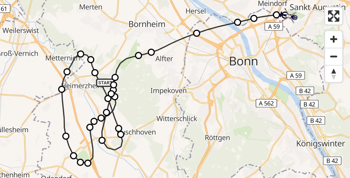 Flugroute Polizeihubschrauber Brenig - Sankt Augustin, 10 Februar 2026, 18:48