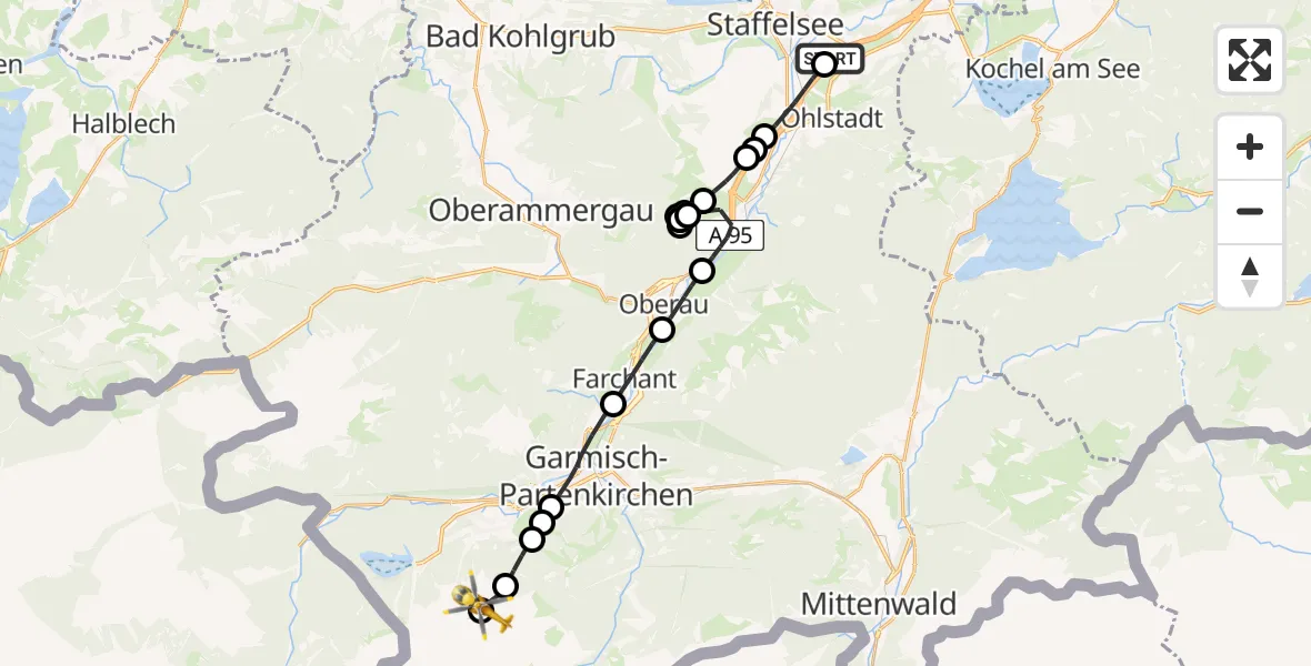 Routekaart van de vlucht: Rettungshubschrauber nach Grainau, Waxensteinsteig