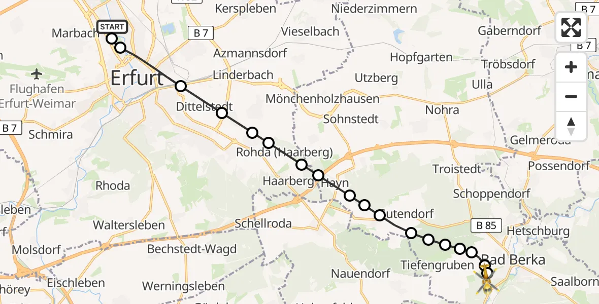 Flugroute Ambulanzhubschrauber Erfurt - DRF Rescue Station Bad Berka Heliport, 10 Februar 2026, 20:43