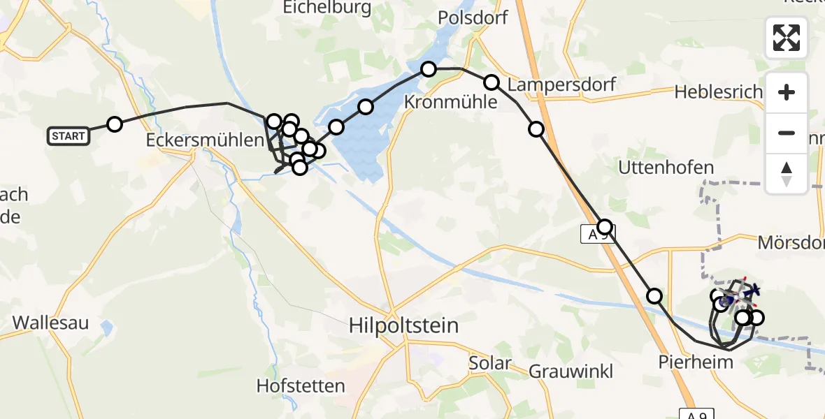 Flugroute Polizeihubschrauber Belmbrach - Mörsdorf, 10 Februar 2026, 20:59