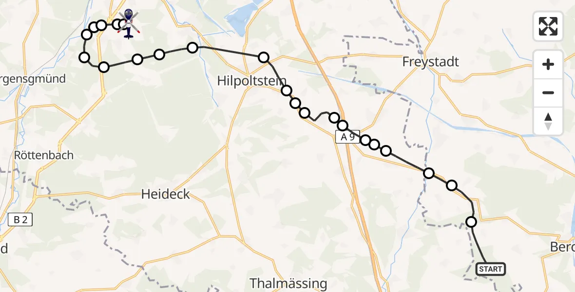 Routekaart van de vlucht: Polizeihubschrauber nach Roth Airfield