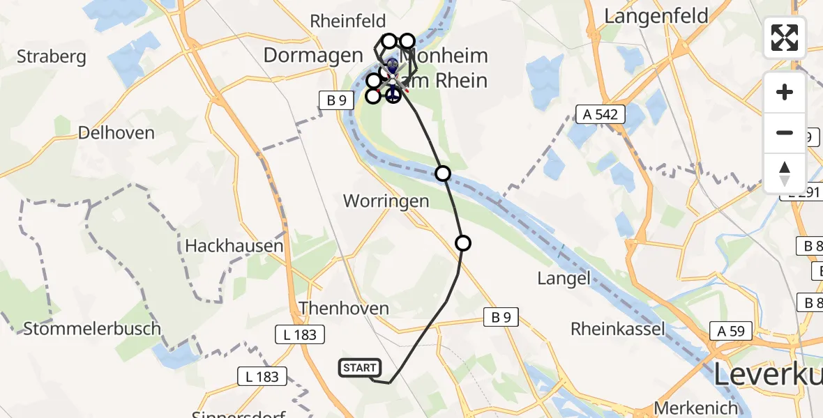 Flugroute Polizeihubschrauber Chorweiler - Monheim am Rhein, 10 Februar 2026, 23:22