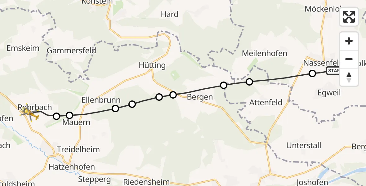Routekaart van de vlucht: Rettungshubschrauber nach Rohrbach, Herleinstraße