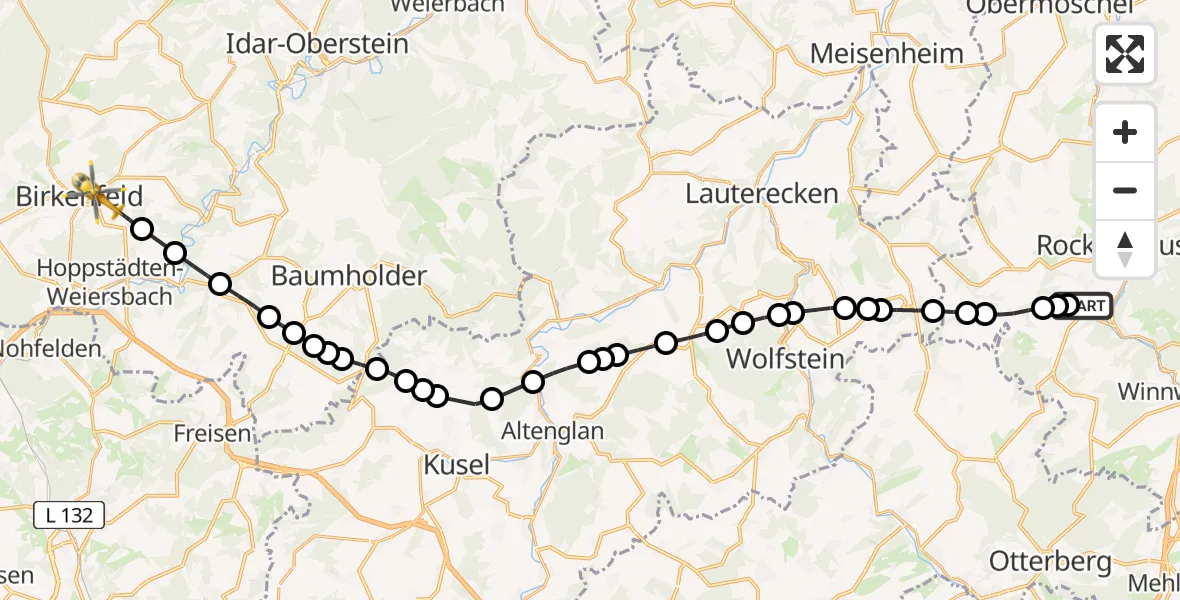 Flugroute Rettungshubschrauber Imsweiler UL - Birkenfeld, 11 Februar 2026, 07:24